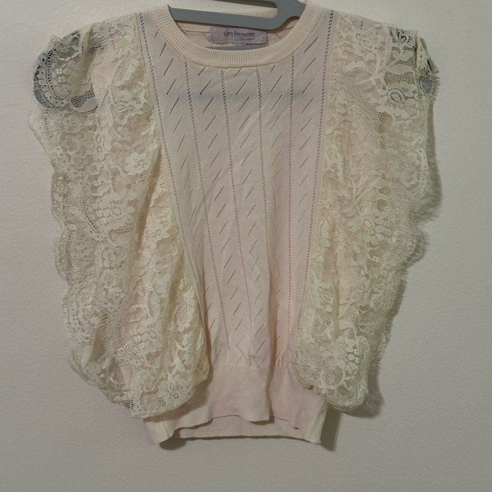 Lace Accent Blouse - Light Pink